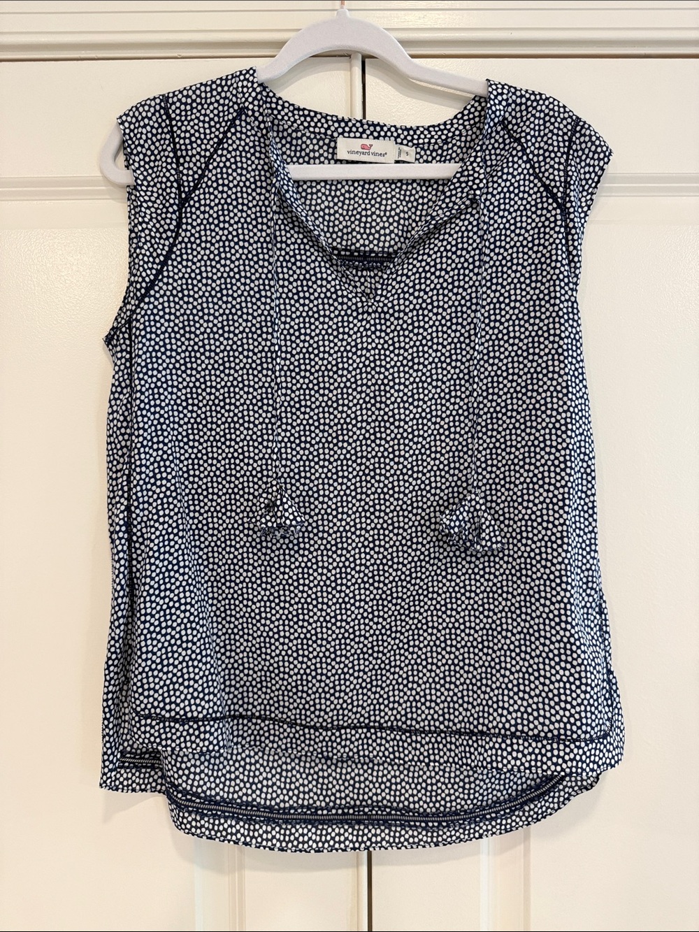Vineyard Vines Navy and White Dot Cap-Sleeve Blouse